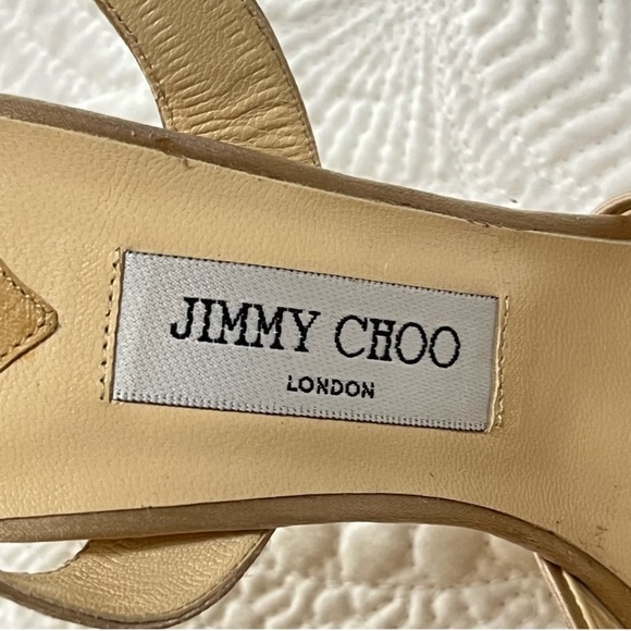 JIMMY CHOO Satin Strap Heels 120mm Champagne Toe Strap Back Strap Size 41 - Picture 3 of 11